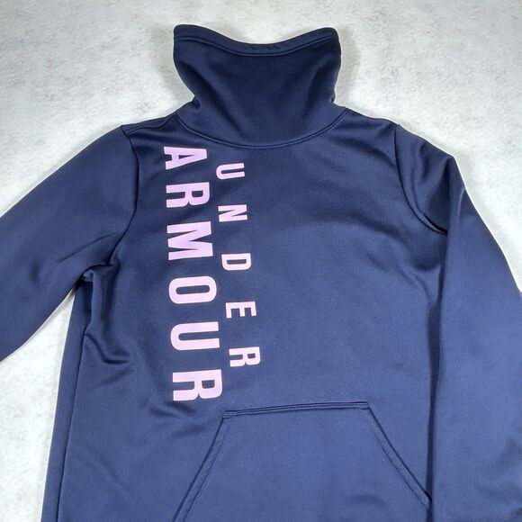 Under Armour Storm Cold Gear Pullover Sweatshirt XL Fleece Funnel Neck Navy Blue - Picture 3 of 15